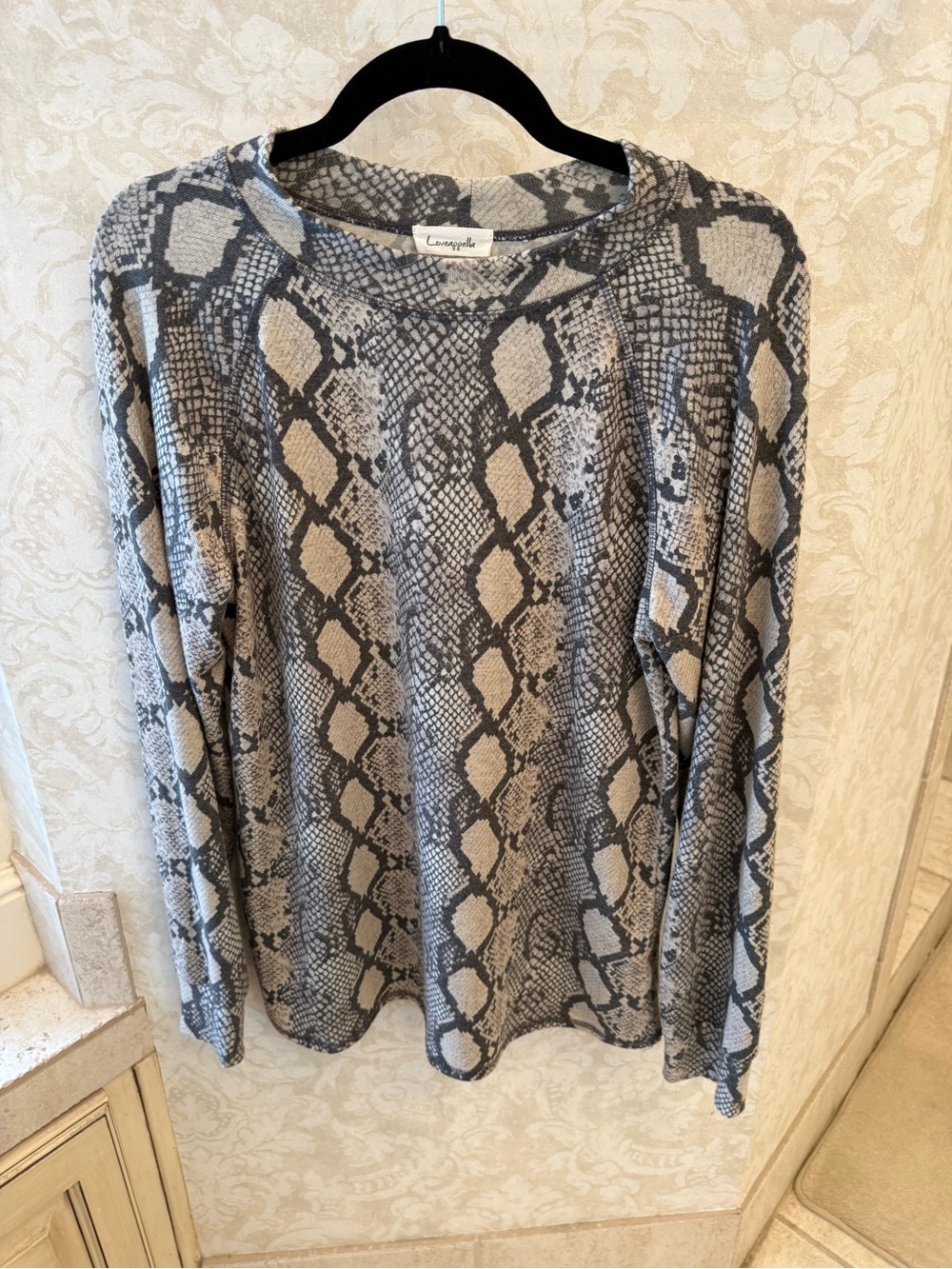 Loveappella Neutral Snake Print Long Sleeve Top